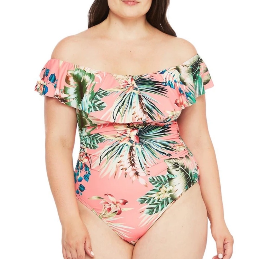 LaBlanca Tropical Rain Off the Shoulder One piece
